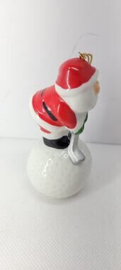 Santa Golfing Golf Ball Ceramic Holiday Christmas Tree Ornament 4” Father Dad